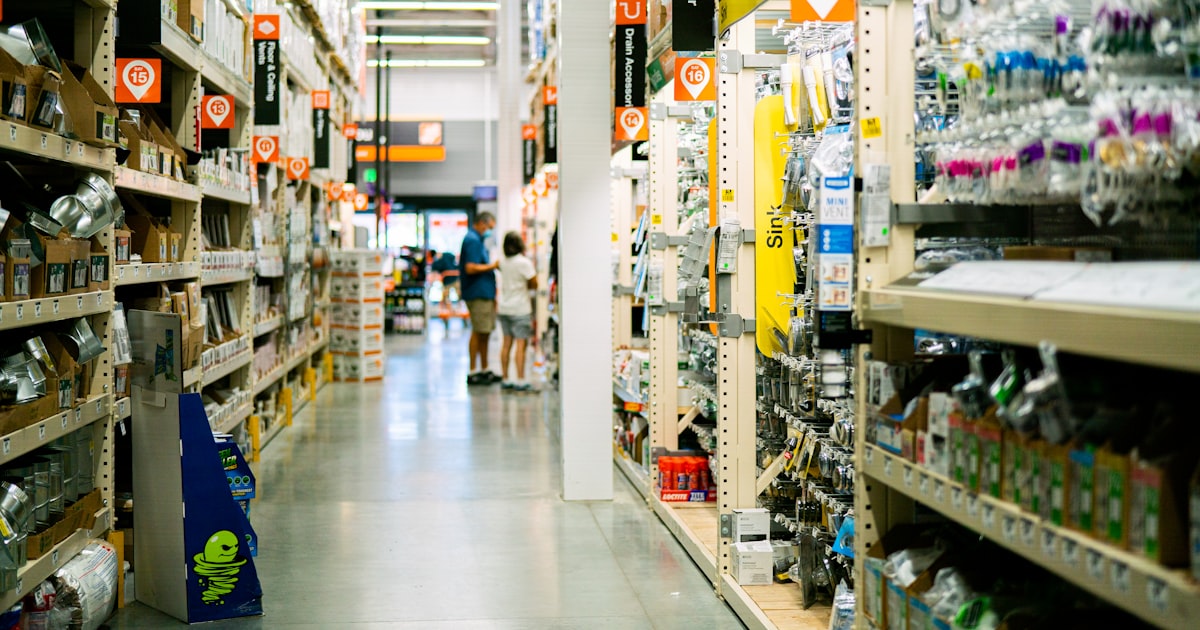 A store aisle filled with lots of items