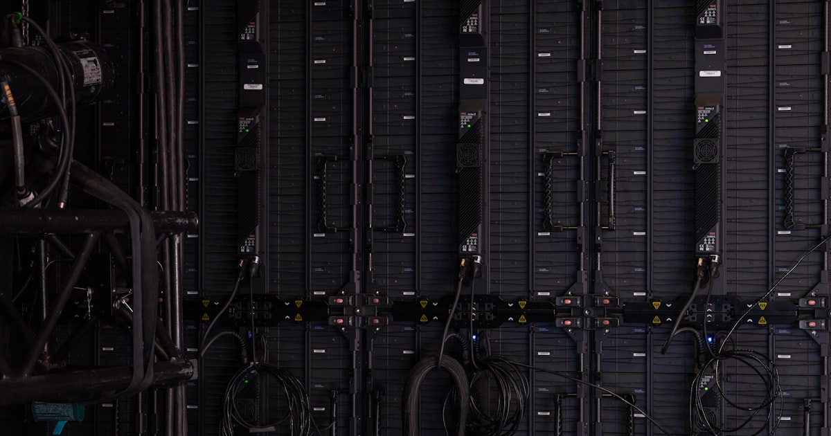A close-up of a server room