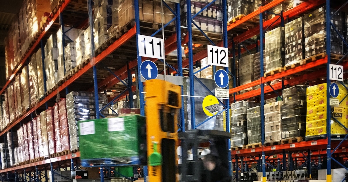 A forklift in a warehouse