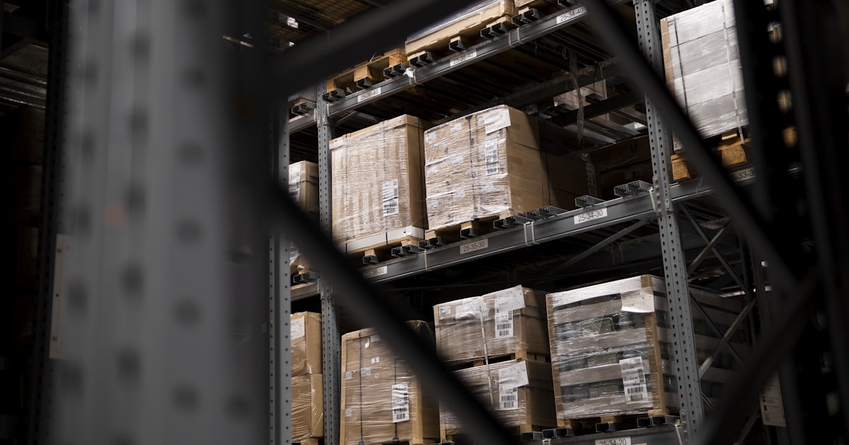 A warehouse of boxes and pallets