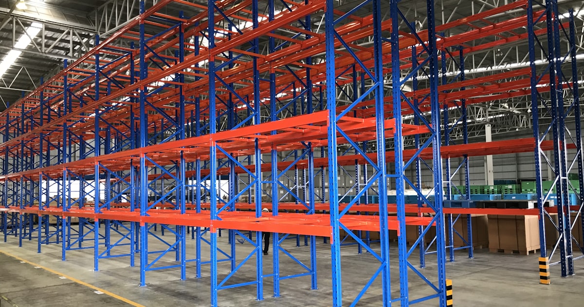 A warehouse with poles