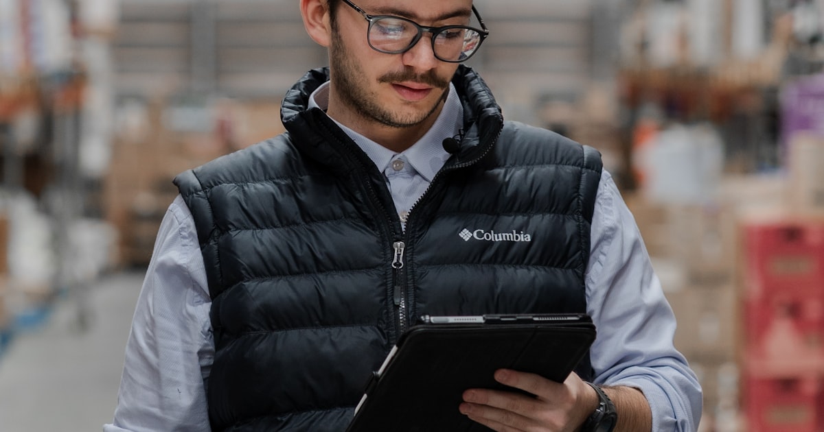 A worker with a tablet in a warehouse