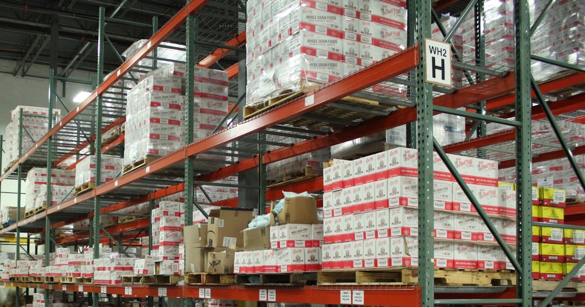 Boxes on a warehouse shelf