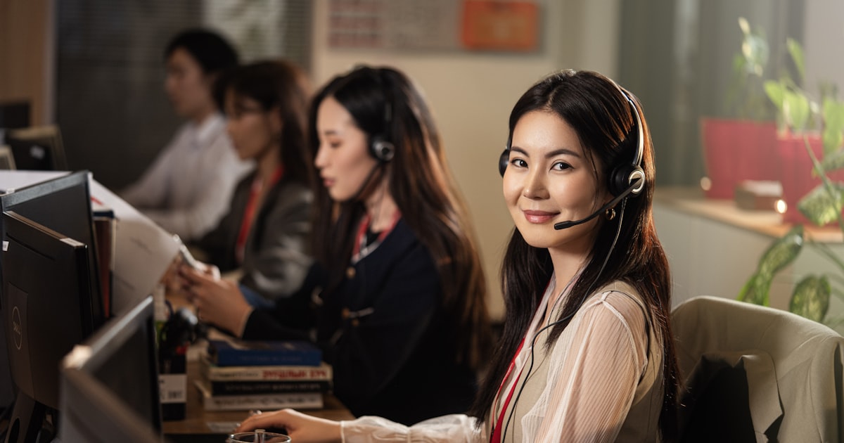 A support agent with a headset