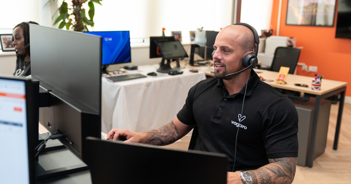 A support agent with a headset