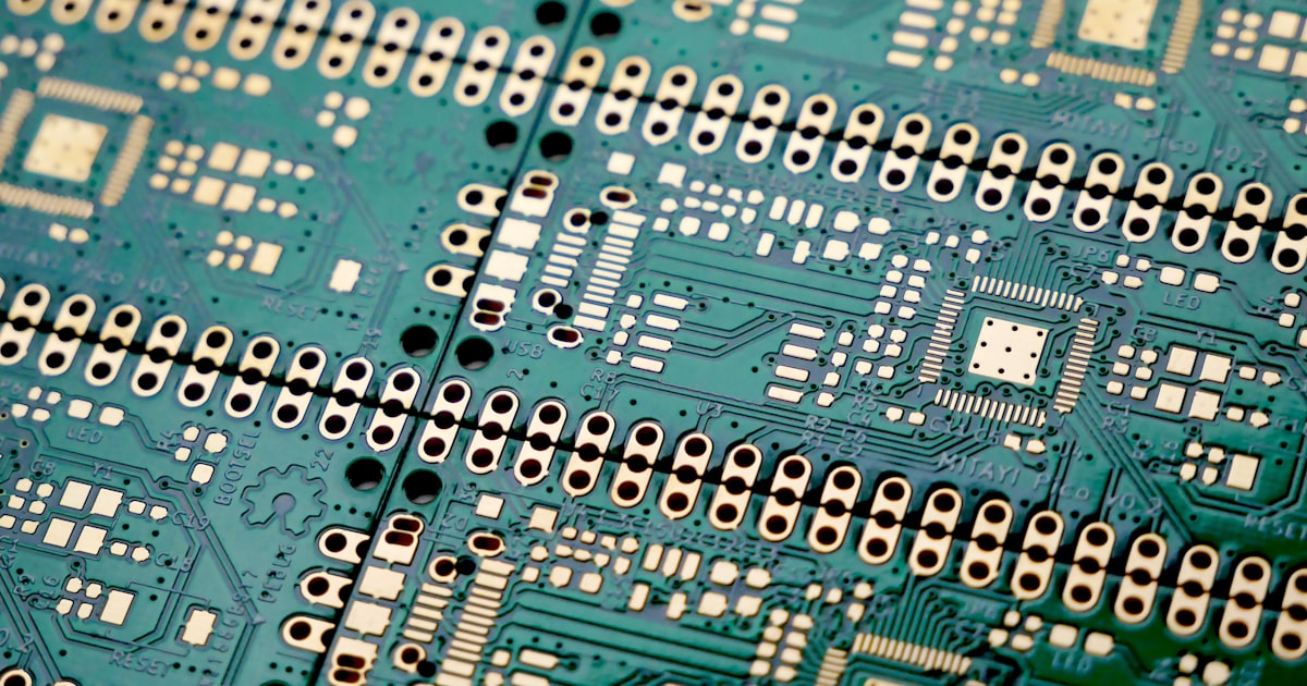 A close up of a printed circuit board