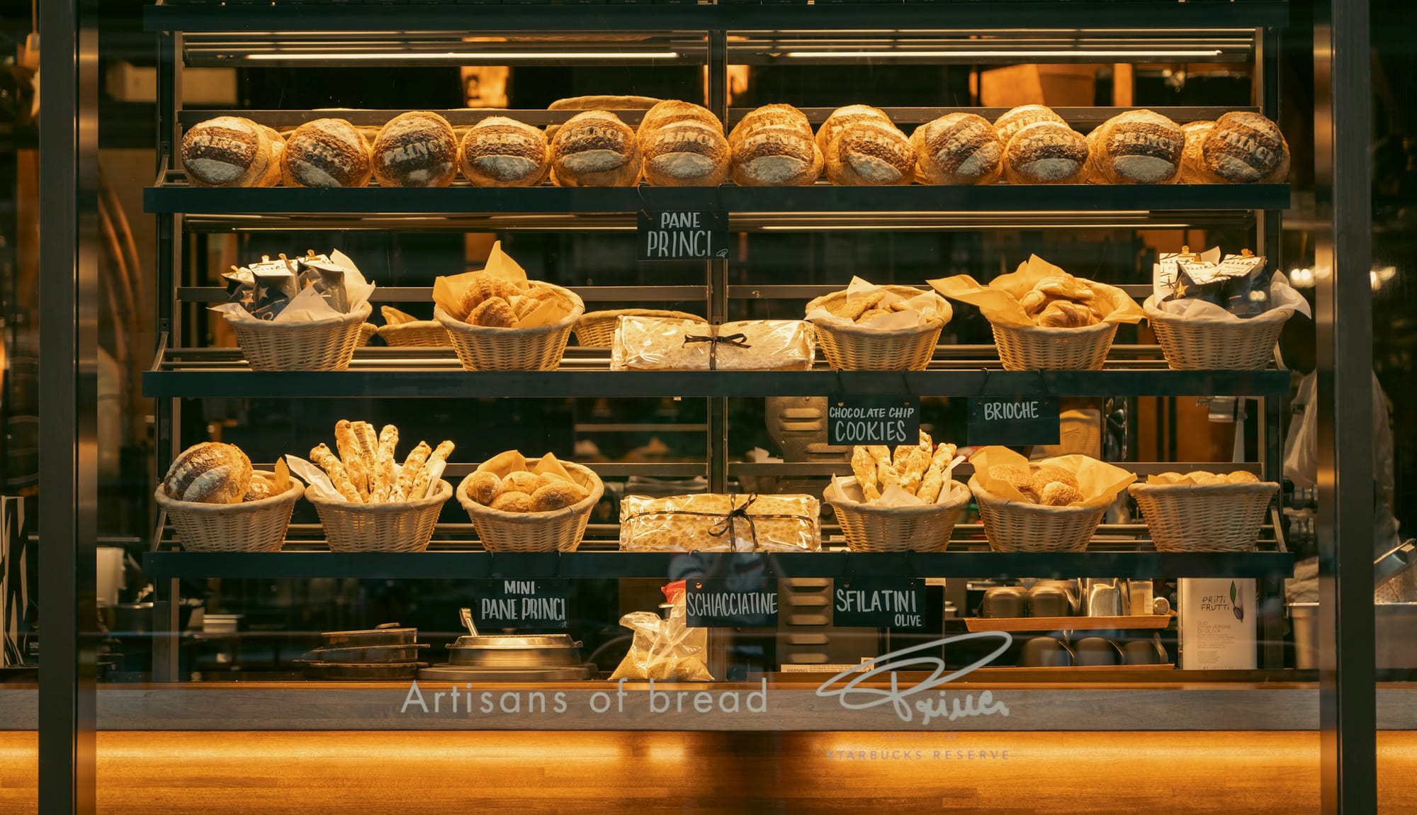 Fresh loaves filling the bakery