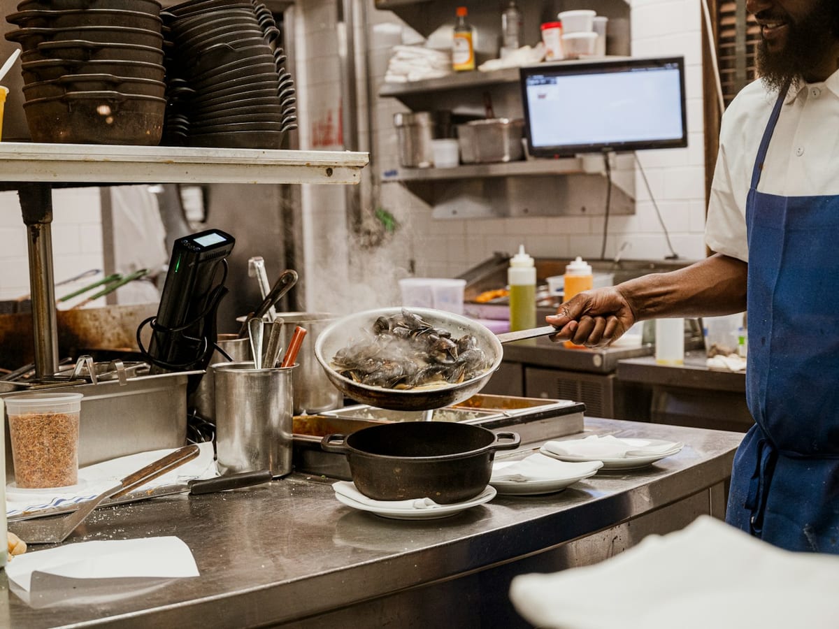 A chef preparing brunch in the kitchen