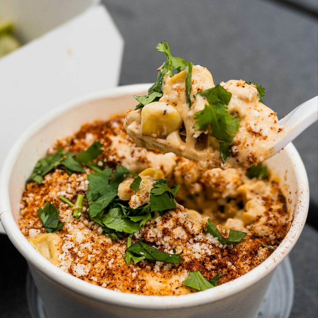 Smoked street corn elotes at the service window