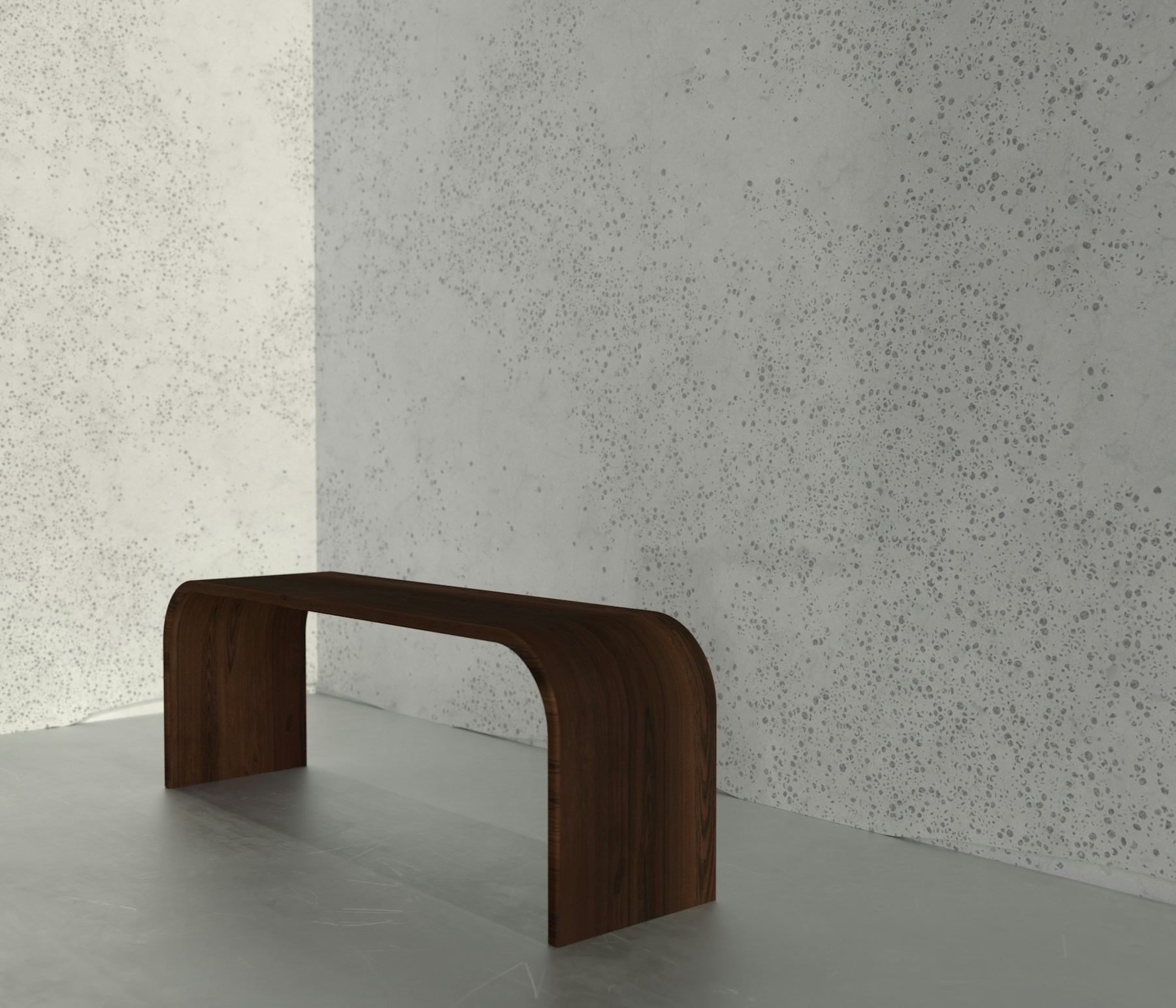 The Catawba Bench, a curved waterfall-profile bench in black walnut