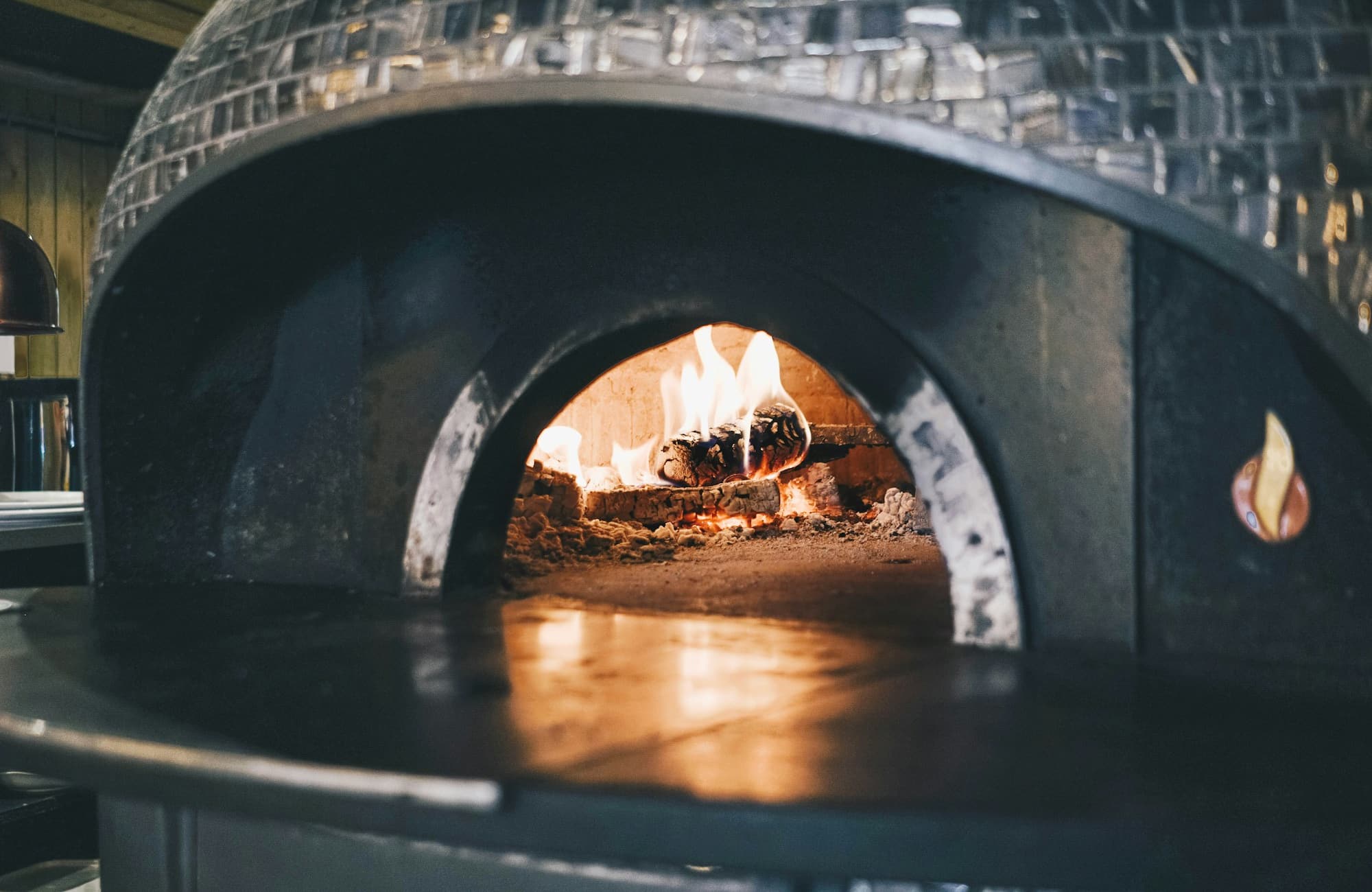 A wood-fired pizza at Napoli's