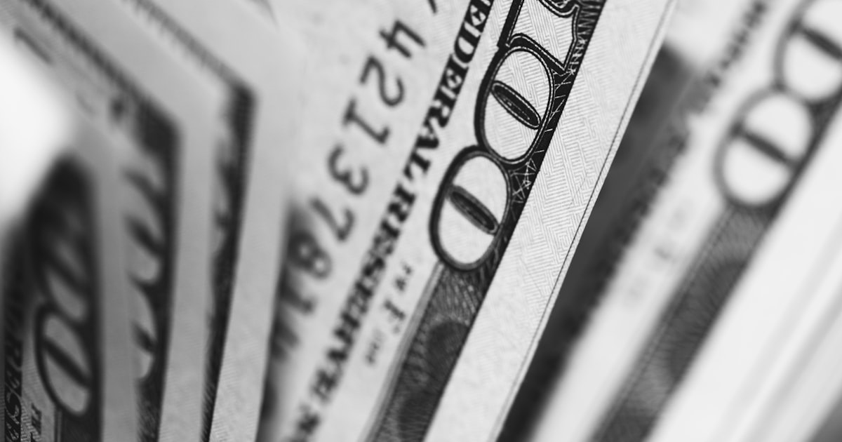 Closeup of 100 us dollar banknotes
