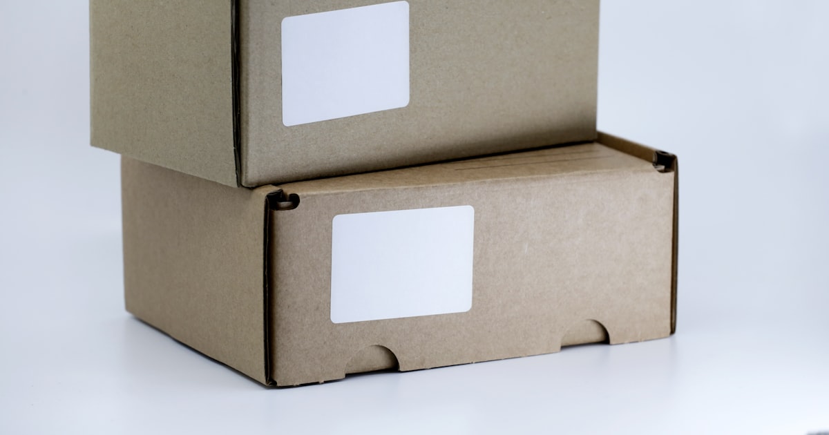 A brown cardboard box on a white table