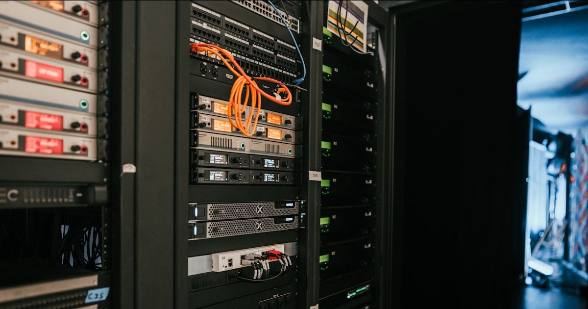 A rack of servers in a server room
