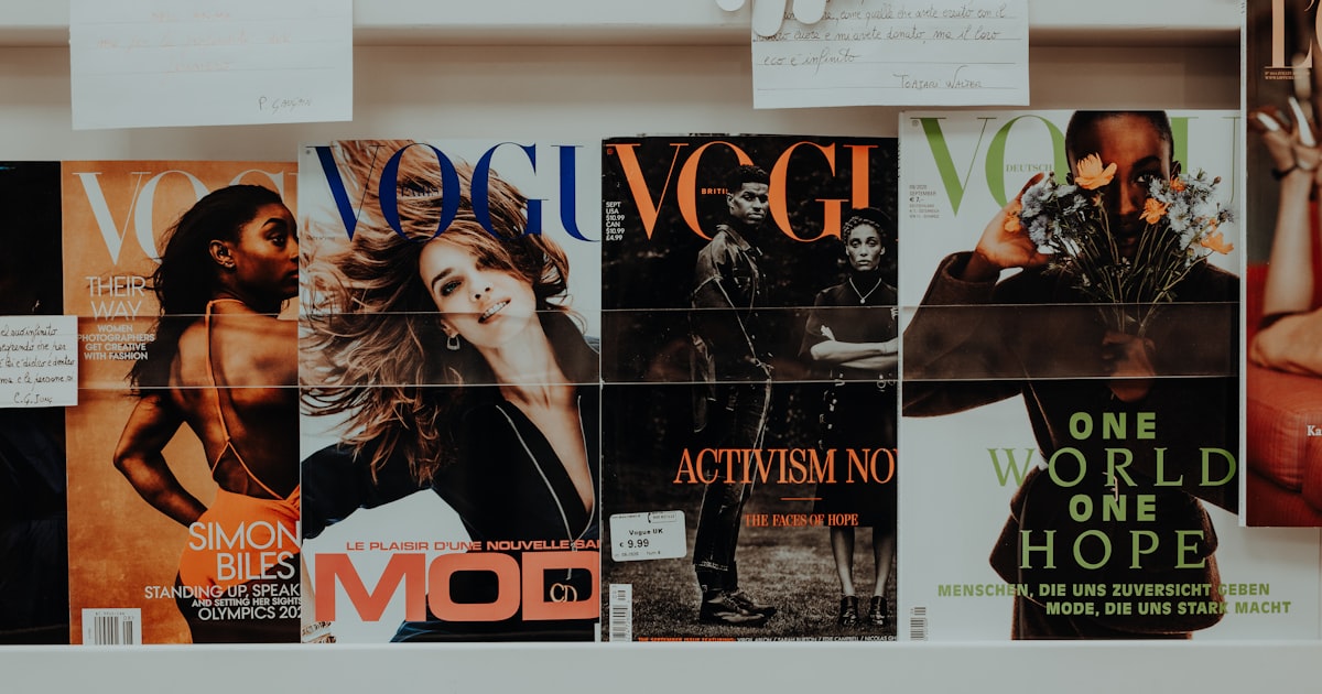 Magazine covers on a wall